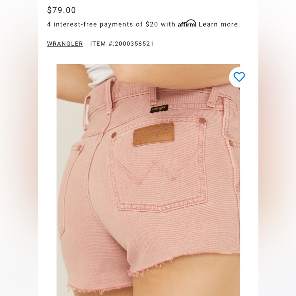wrangler women’s high rise denim shorts pink size 28